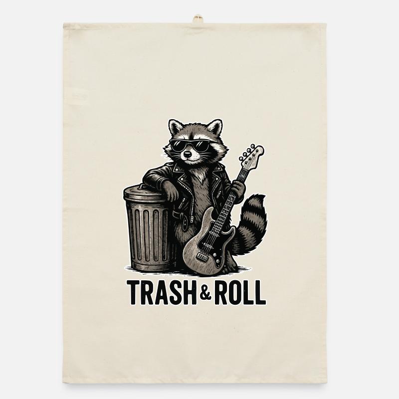 Trash & Roll Waschbär mit Gitarre Organic Geschirrtuch