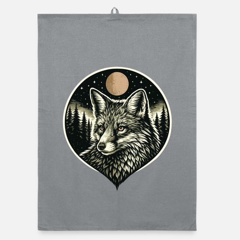 Silent Mind - Fox in Woodcut Style Organic dish towel