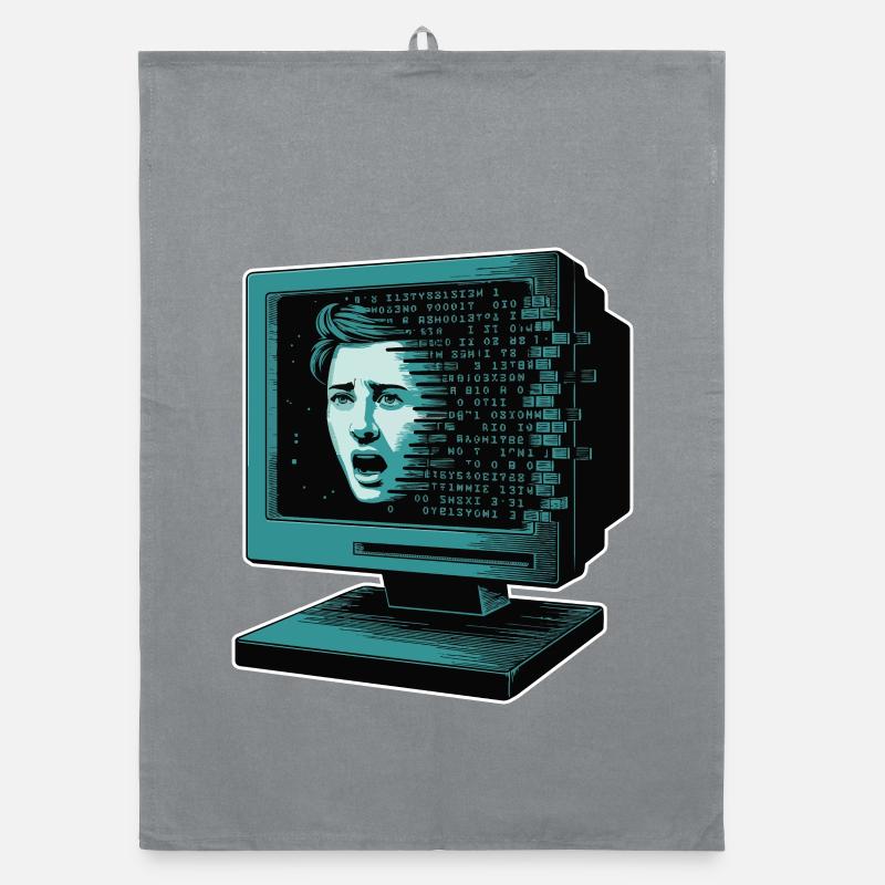Retro Computer Terror Retroglitch AI Organic dish towel