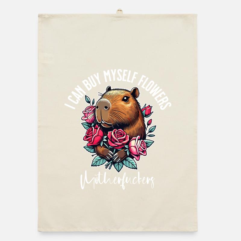 Je peux m’acheter des fleurs – Cheeky Capybara Design Torchon bio