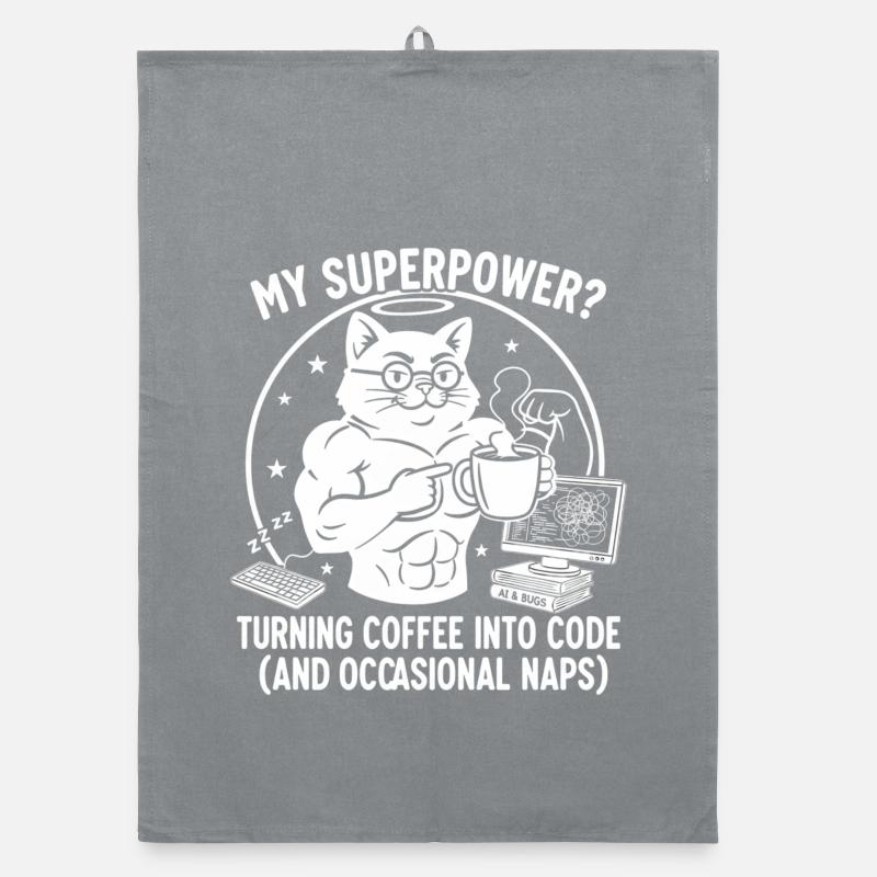 T-shirt Chat Codage Drôle - Superkraft Coffee Torchon bio