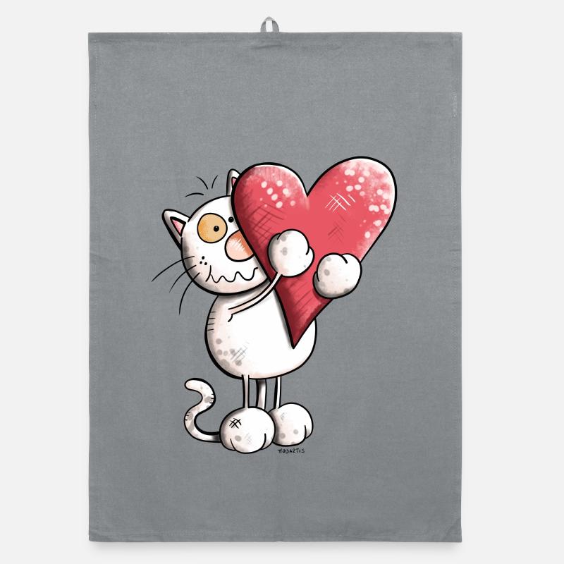 Katze mit Herz Organic Geschirrtuch