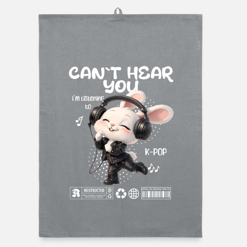 Un lapin K-Pop avec des écouteurs Torchon bio