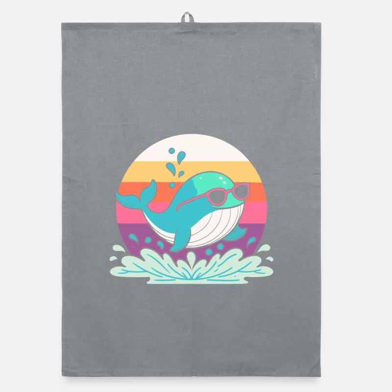 Whale Surf Retro Rainbow Organic Geschirrtuch