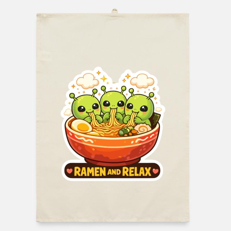 Ramen and Relax Aliens Organic dish towel