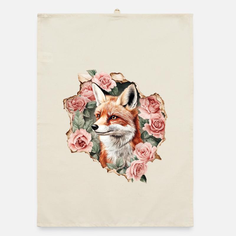 Fuchs mit Rosen Organic Geschirrtuch