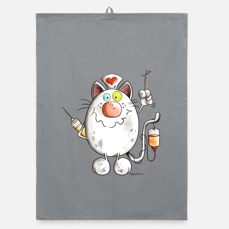 Krankenschwester Katze mit Herz - Comic Organic Geschirrtuch