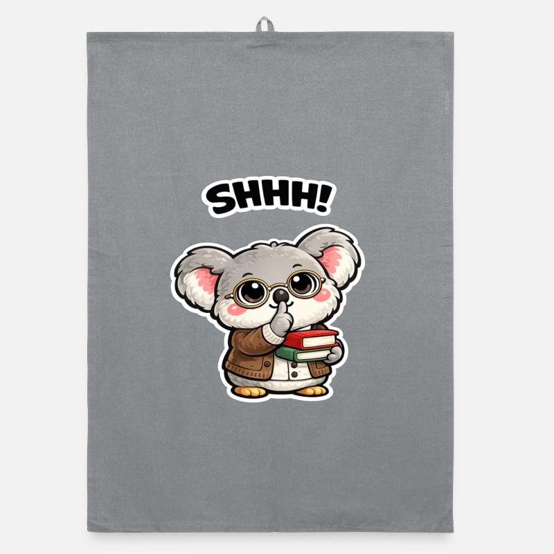 Silent koala with books Organic dish towel