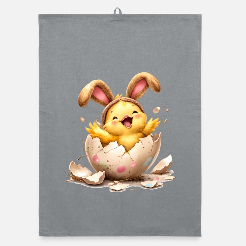 Chick with bunny ears in Easter egg Organic dish towel