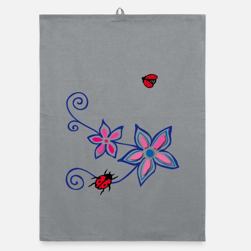 Flower with ladybug Organic dish towel