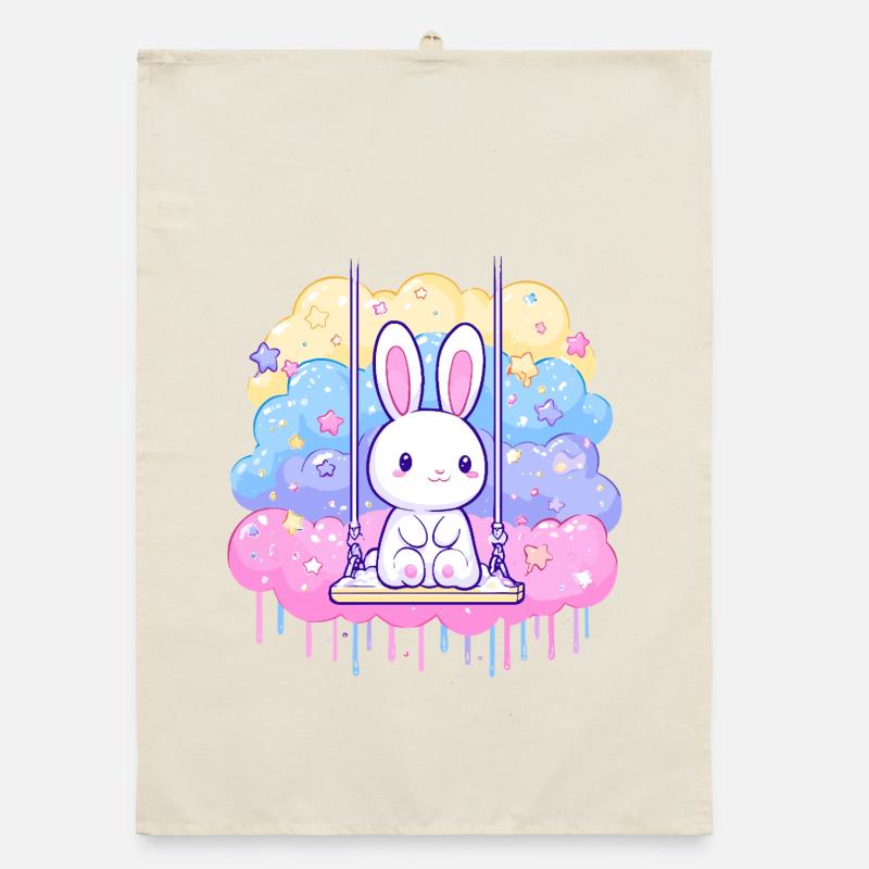 Cuddly bunny on cloud swing Organic dish towel