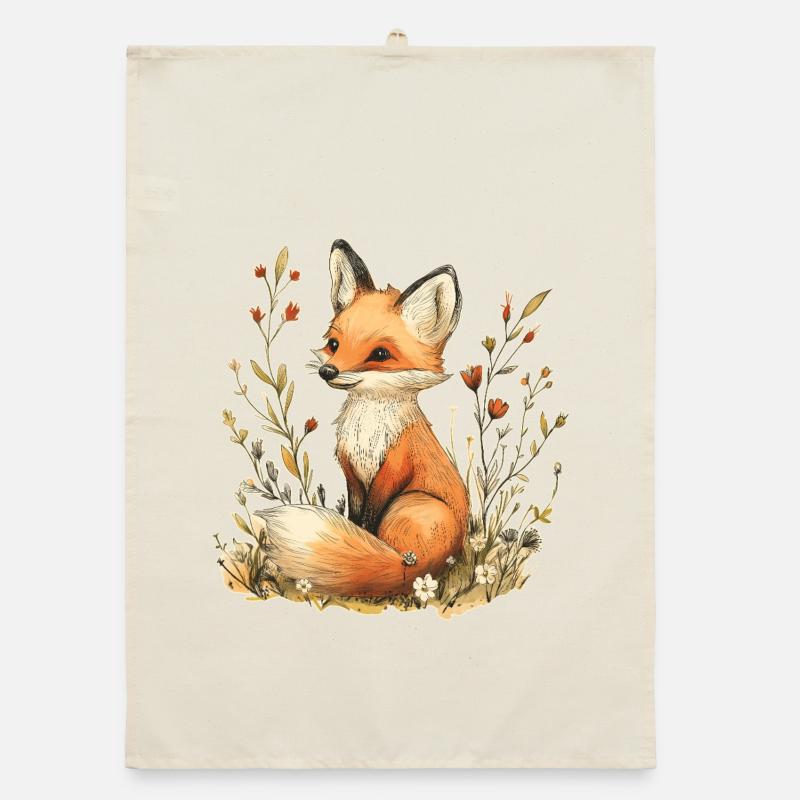 Fuchs mit Blumen Organic Geschirrtuch