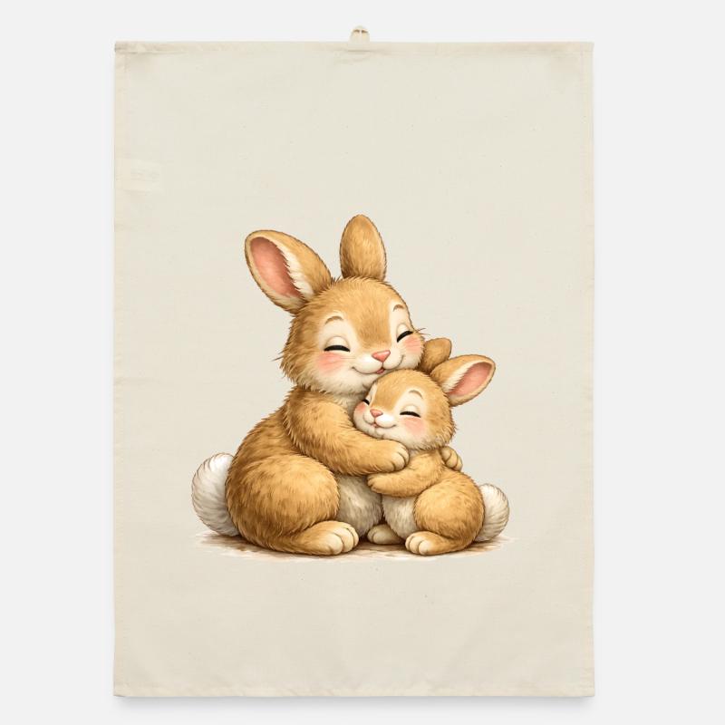 Deux lapins dans une étreinte affectueuse Torchon bio