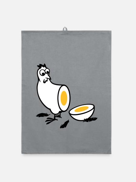 Huhn oder Ei - Organic Geschirrtuch - Grau