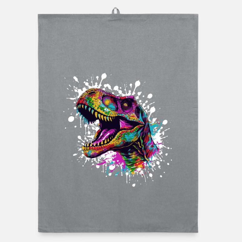 Bunter Dino-Splatter Organic Geschirrtuch