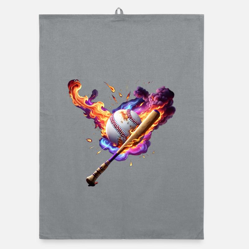Baseball on fire. Organic dish towel