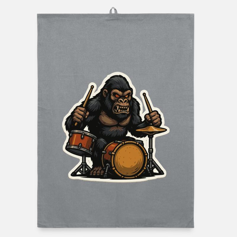 Jungle gorilla with drums Organic dish towel