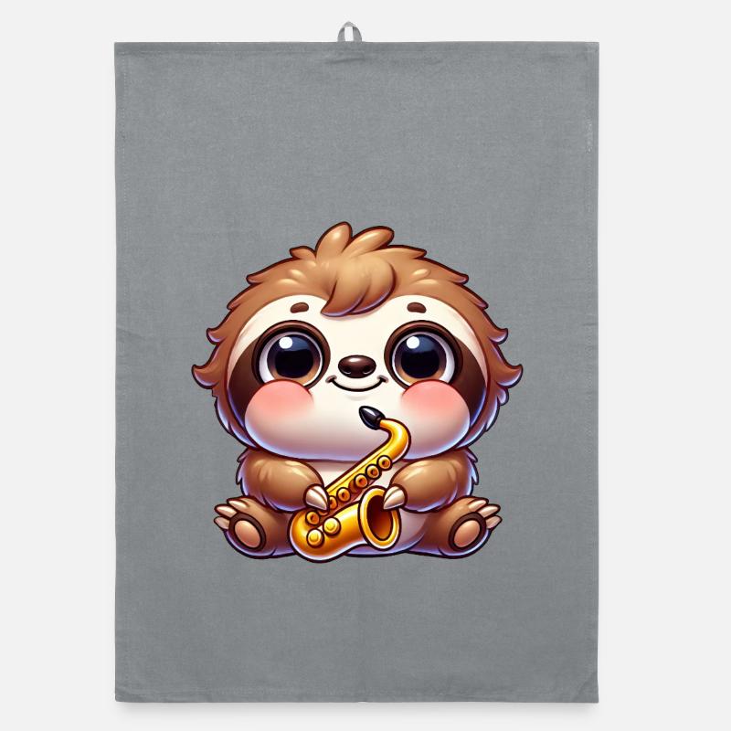 Cute Sloth Saxophone Musician Cartoon Jazz Organic dish towel