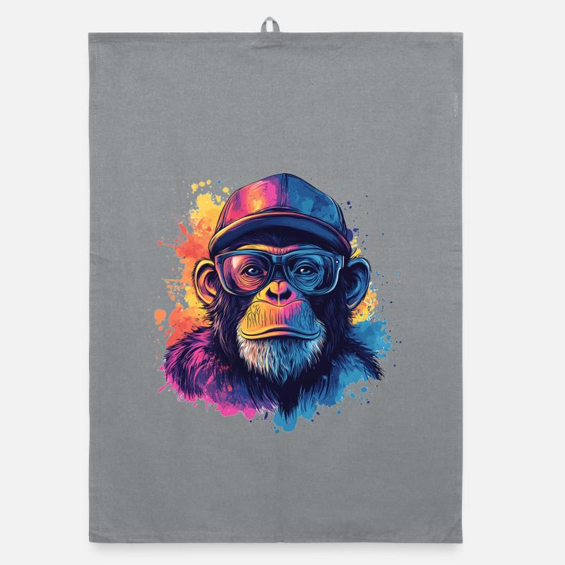 Aquarelle Hipster Singe - Torchon bio - bruyère
