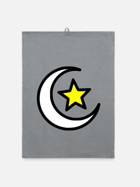 Crescent Moon & Star | Islamic Symbol Line Art - Organic dish towel - grey - Front