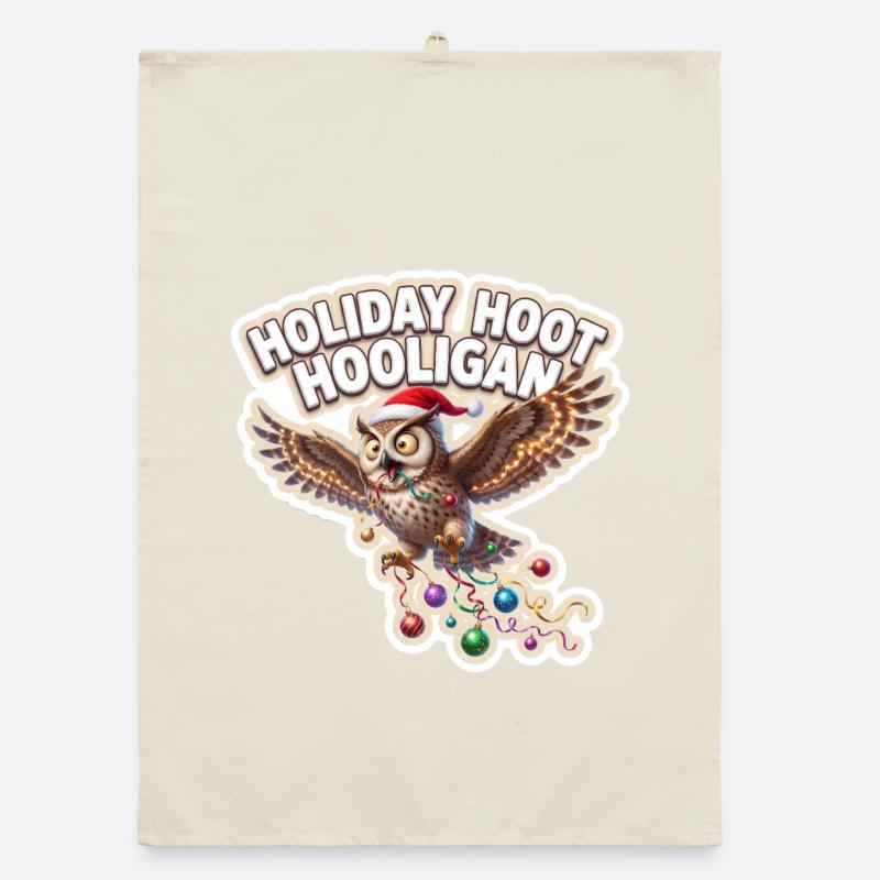 Christmas Owl Celebration Organic dish towel