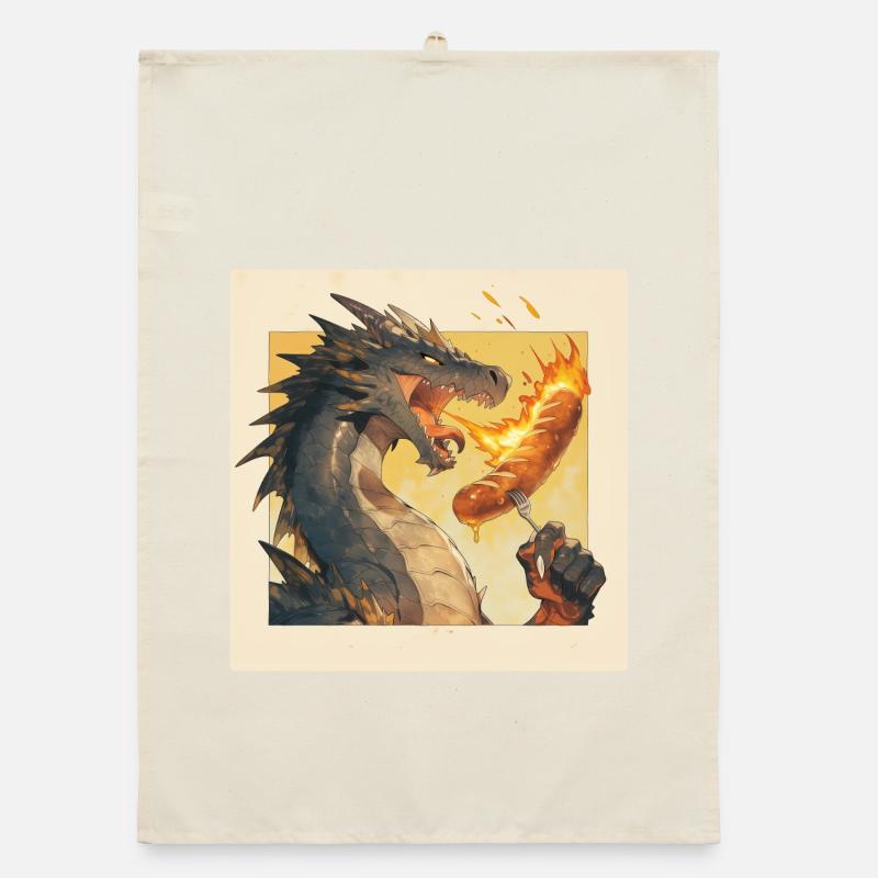 Drache grillt Bratwurst Organic Geschirrtuch