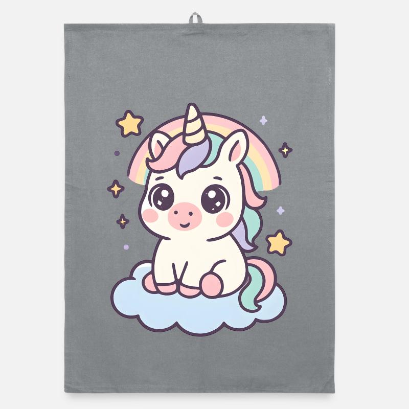 Kawaii Unicorn on Cloud with Rainbow Stars Organic dish towel