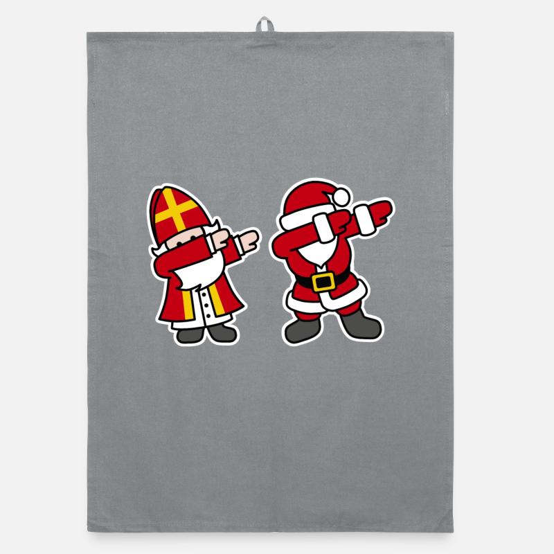 Sinterklaas en Kerstman dab dabbing - Torchon bio - bruyère