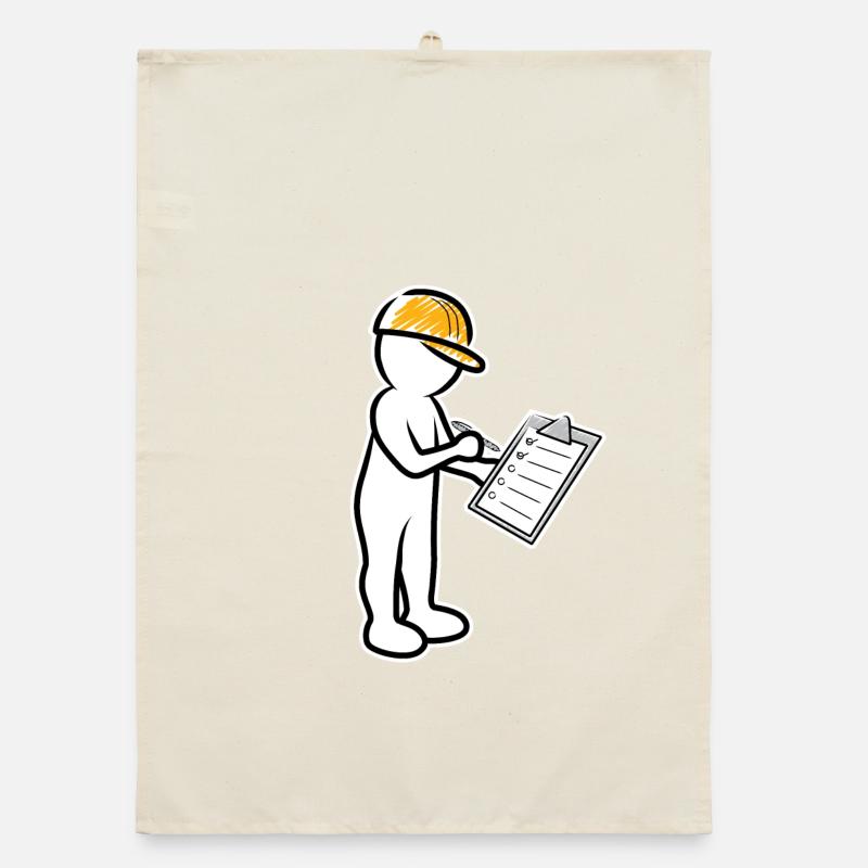Männchen mit Helm und Checkliste auf Baustelle Organic Geschirrtuch