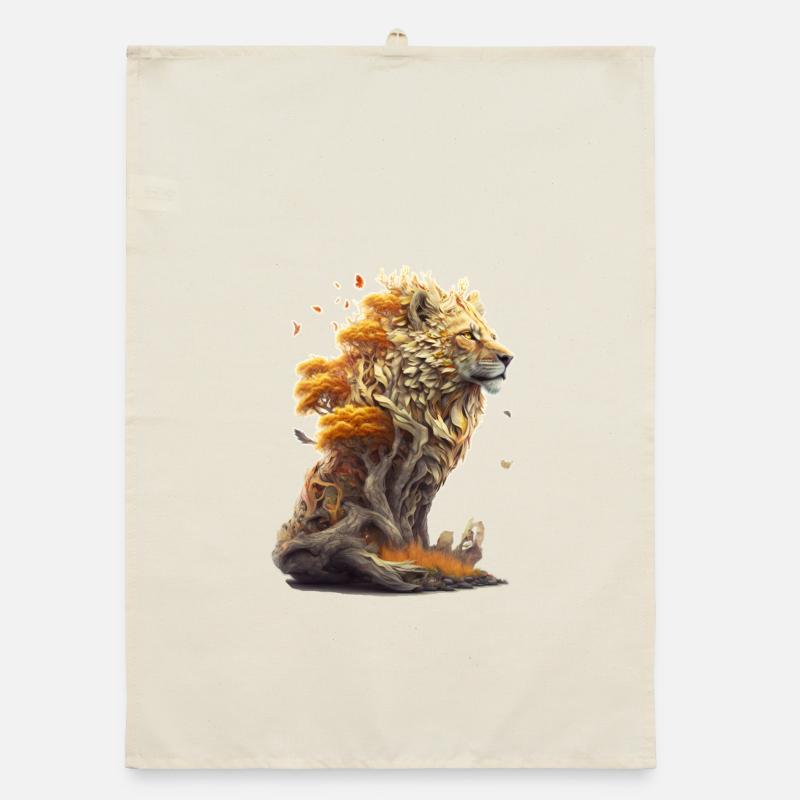 Lion avec des éléments de savane, conception de lion Torchon bio