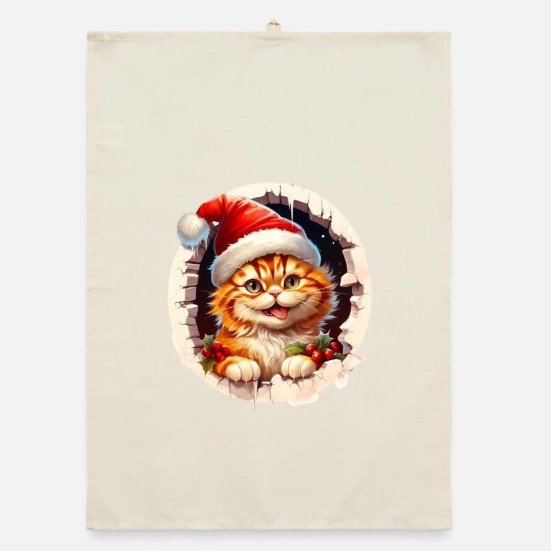 Chat de Noël sortant d’un trou Torchon bio
