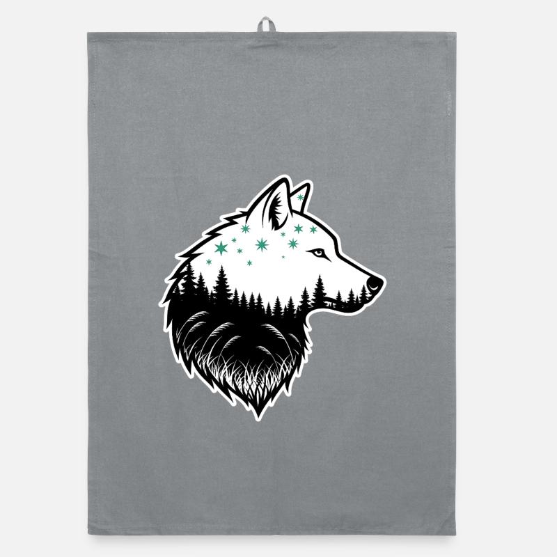 Wolf Silhouette Nachtwald Design Organic Geschirrtuch