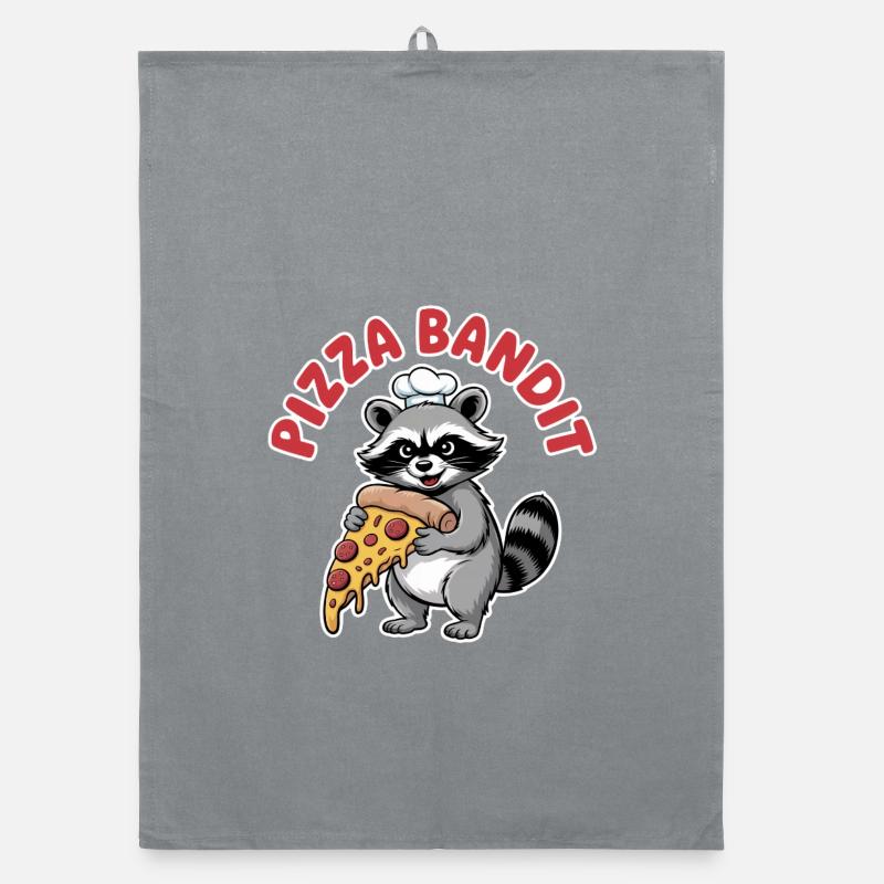 Raton-laveur avec tranche de pizza et toque de chef - Torchon bio - bruyère
