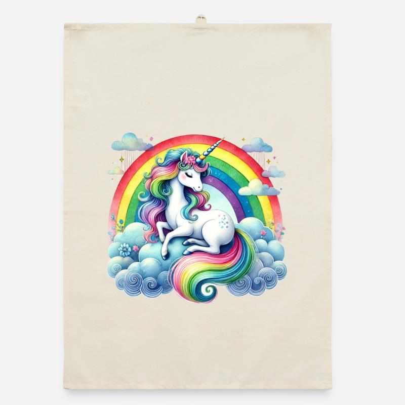 Rainbow Unicorn on Clouds Organic dish towel