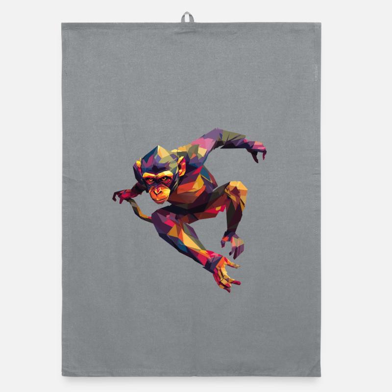 Singe polygone dans le saut : Color rush Torchon bio