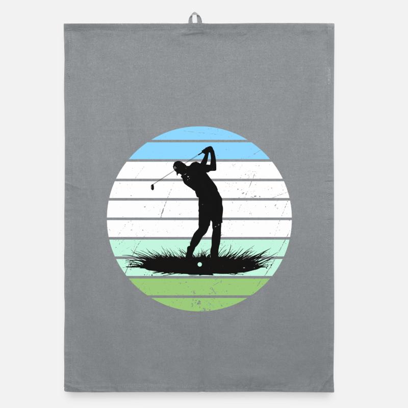 Silhouette de golf en cercle à rayures rétro - Torchon bio - bruyère