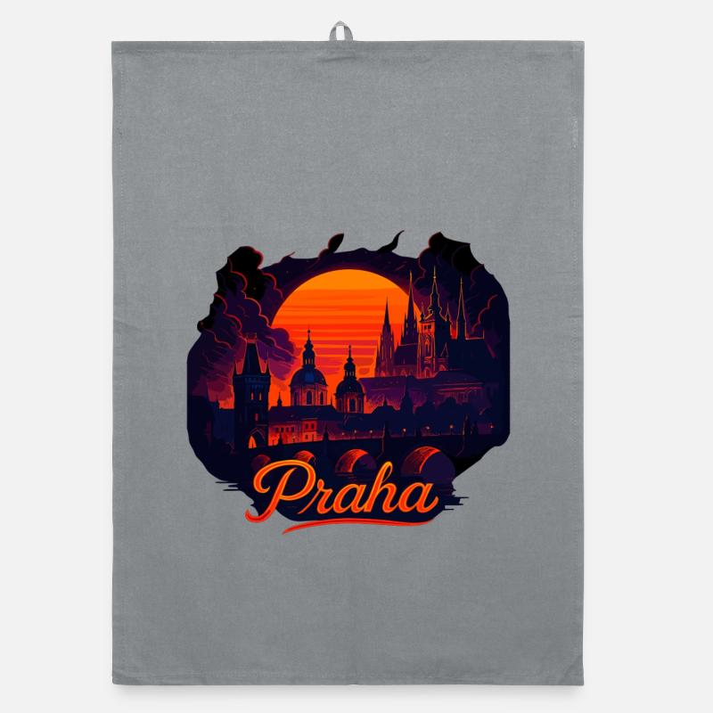 Praha Evening Light Skyline Sunset Gift Organic dish towel