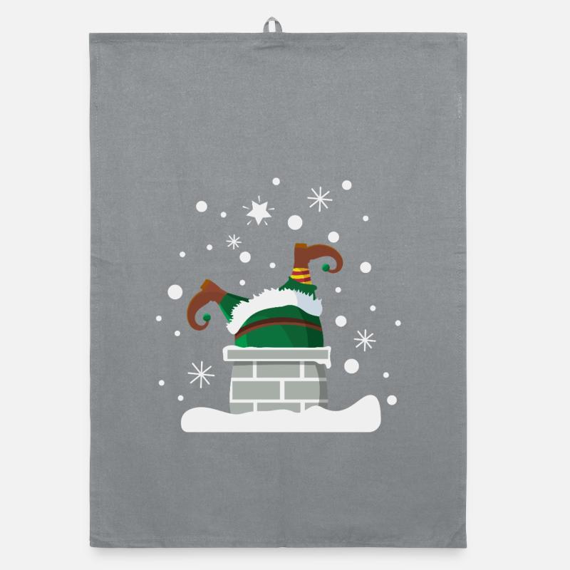 Lutin dans la cheminée humour de Noël - Torchon bio - bruyère