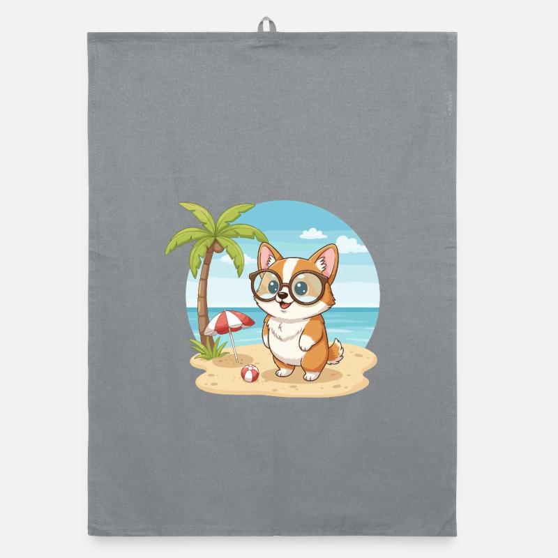 Süßer Corgi mit Brille Strandsommerurlaub Organic Geschirrtuch