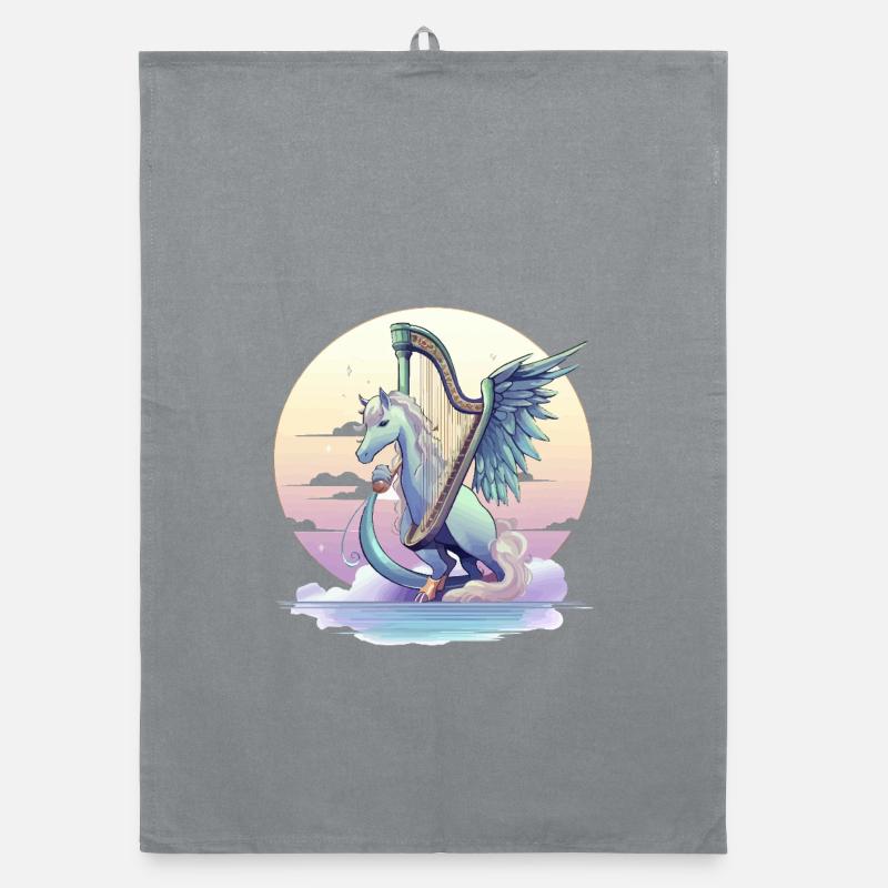 Pegasus mit Harfe am Abend Organic Geschirrtuch