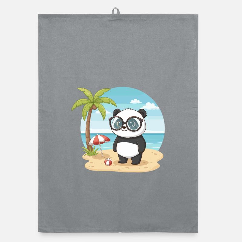Cute Panda with Glasses Beach Summer Vacation Organic dish towel