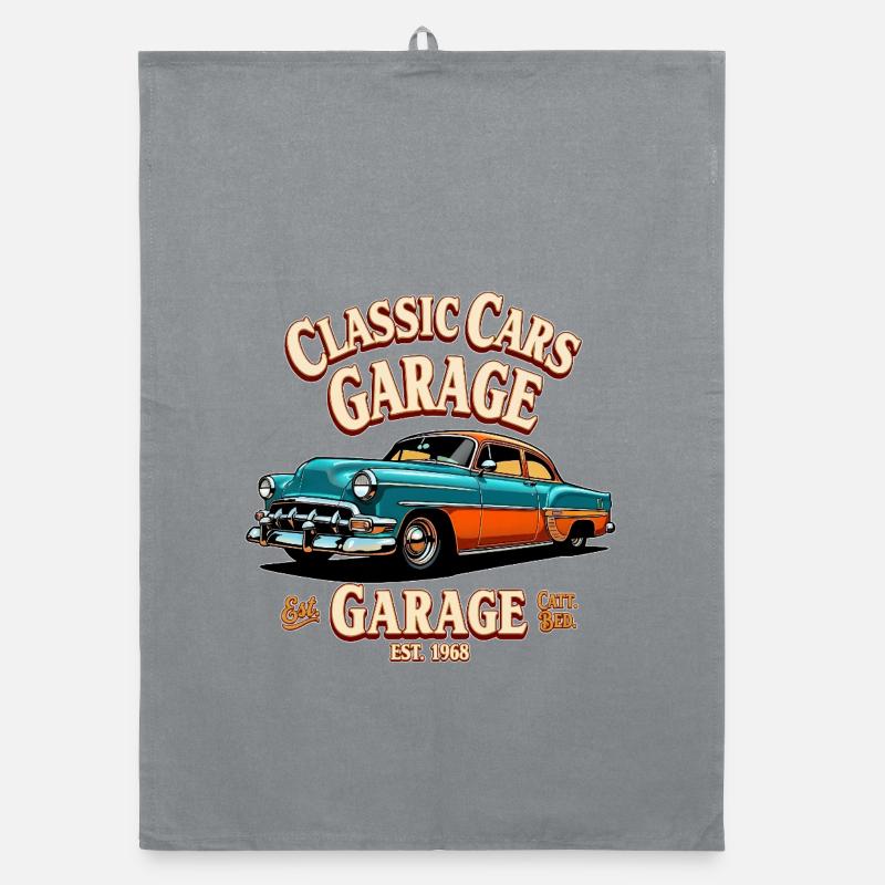 Impression de garage de voitures classiques Torchon bio