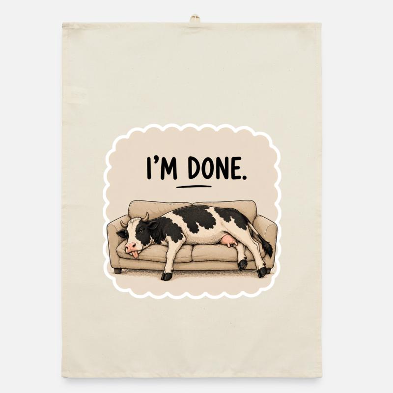 I'm Done – Funny Cow on Sofa Organic dish towel