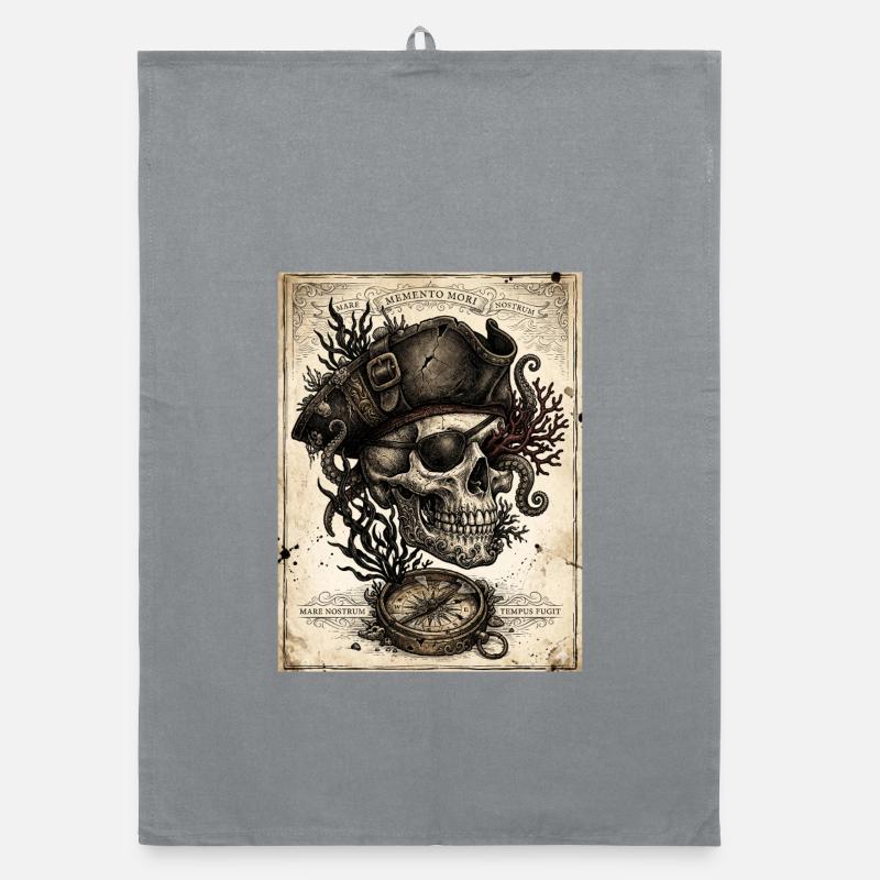 Pirate skull and compass Organic dish towel