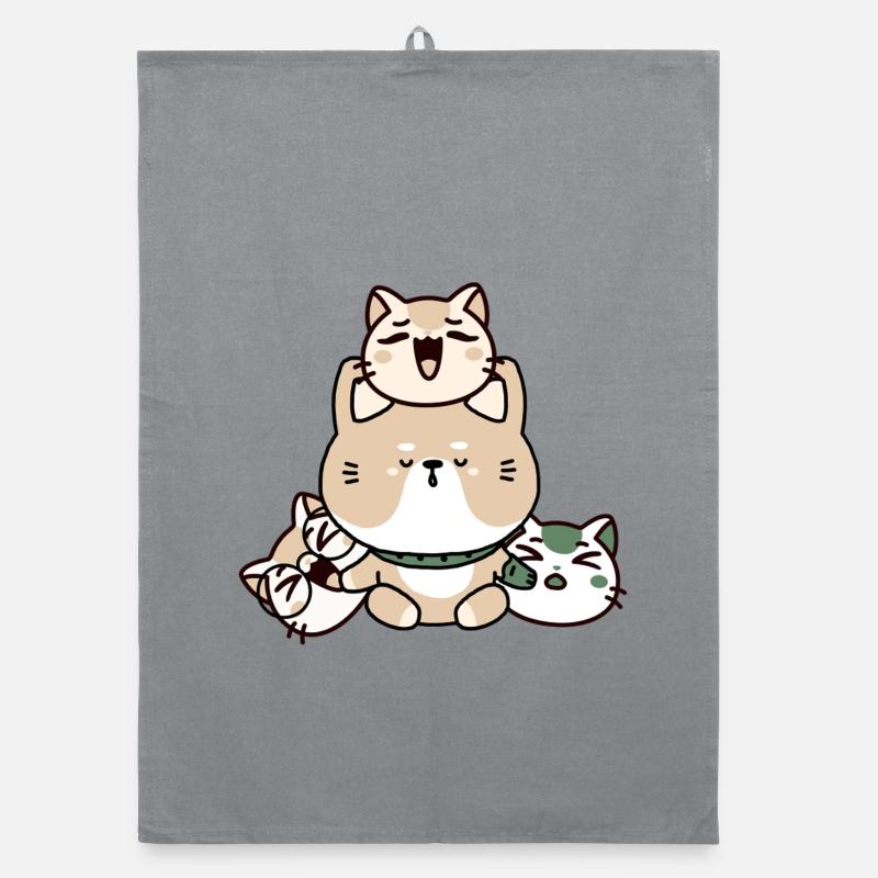 Chat de méditation Kawaii Zen avec prothèse de main - Torchon bio - bruyère