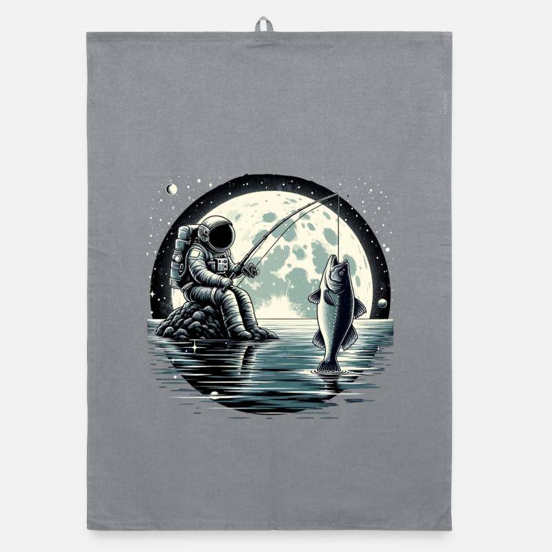 Astronaute pêche sur la Lune : conception spatiale Torchon bio