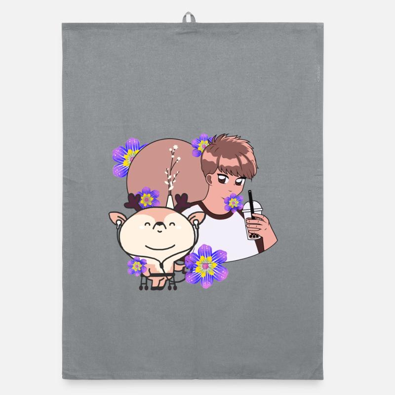 Bubble Tea Time & Deer with Walker Organic dish towel