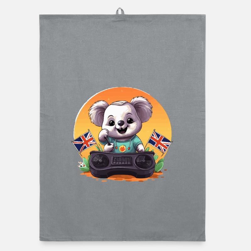 DJ koala avec des drapeaux britanniques Torchon bio