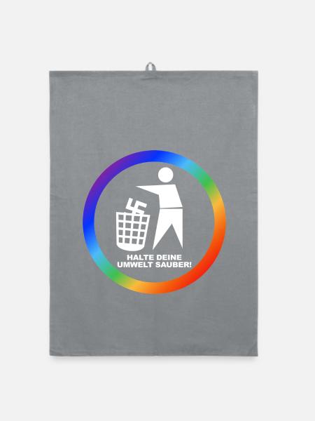 Gegen Rechts - Halte deine Umwelt sauber - FCK NZS - Organic Geschirrtuch - Grau - Vorne