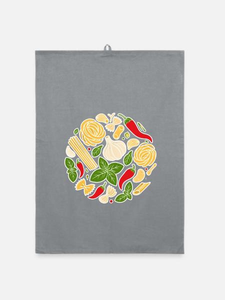 Italienische Zutaten Pasta Knoblauch Chili Emblem - Organic Geschirrtuch - Grau - Vorne